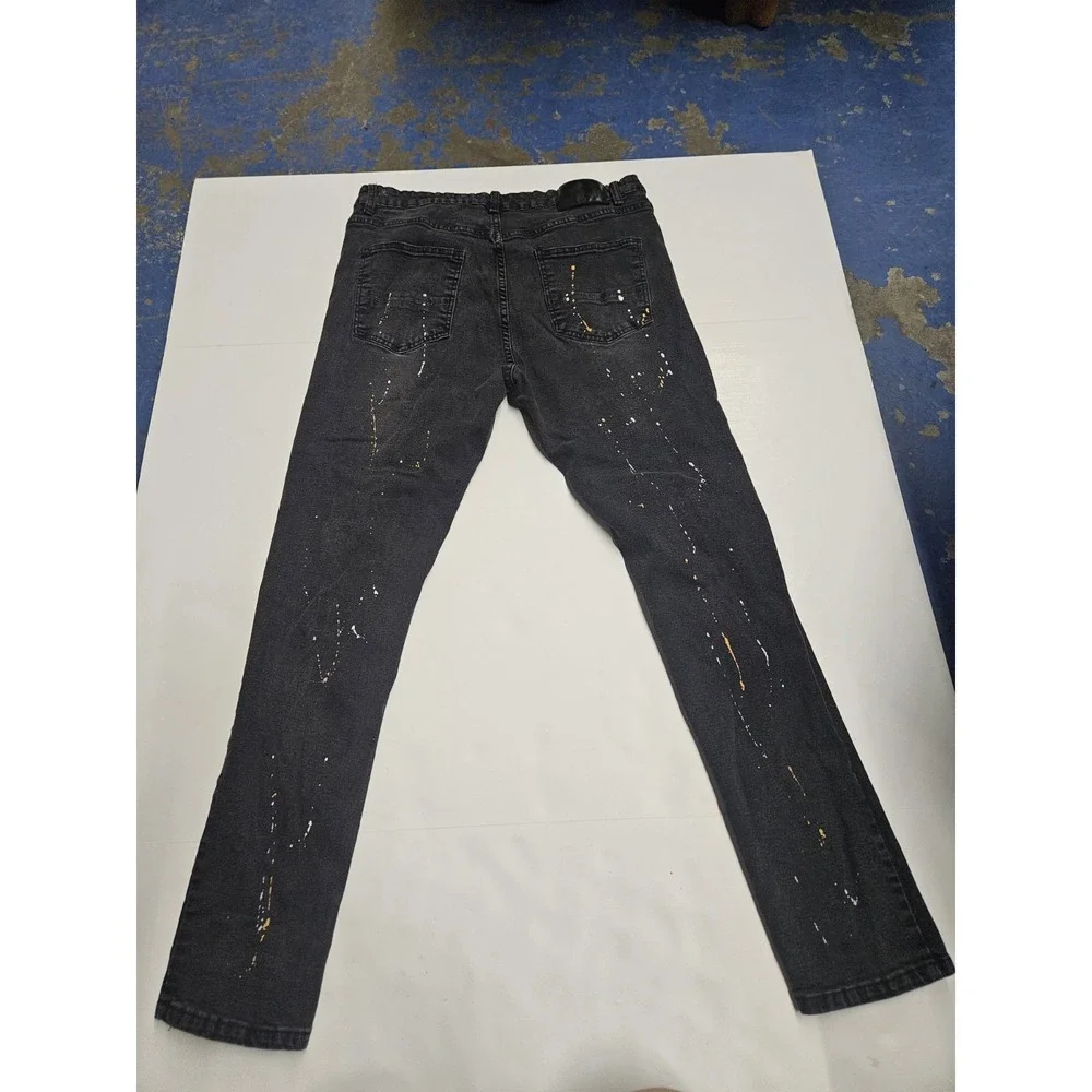 Rue21 Premium Skinny Distressed Paint Splatter Jeans Black Men's 38x32